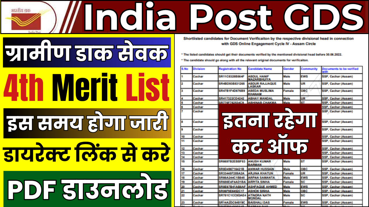 GDS 4th Merit List 2025 Cut Off: बड़ी खबर! इस समय जारी होगा 4th लिस्ट, तुरंत जाने संभावित कट ऑफ 1 GDS 4th Merit List 2025 Cut Off